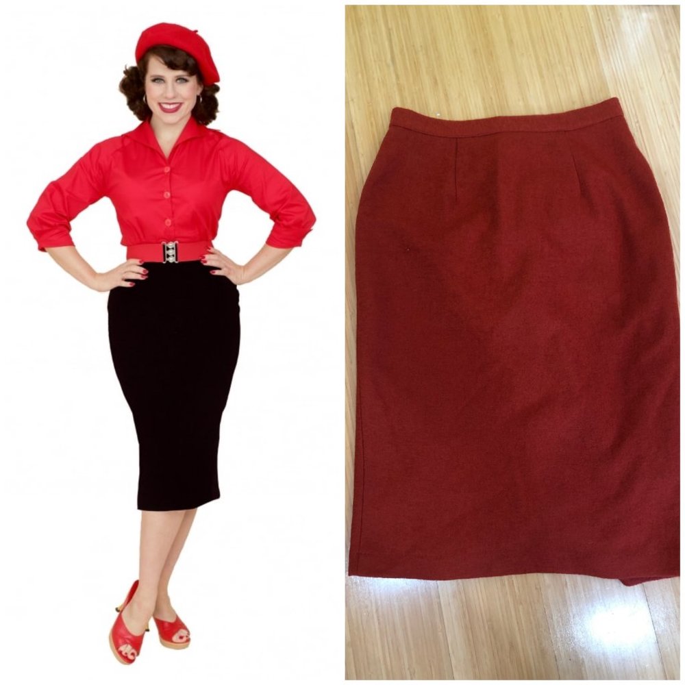 Vivien of Holloway Orange Wool Pencil Skirt 18